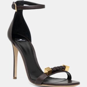 Elisabetta Franchi Leather sandal with logo details Cacao